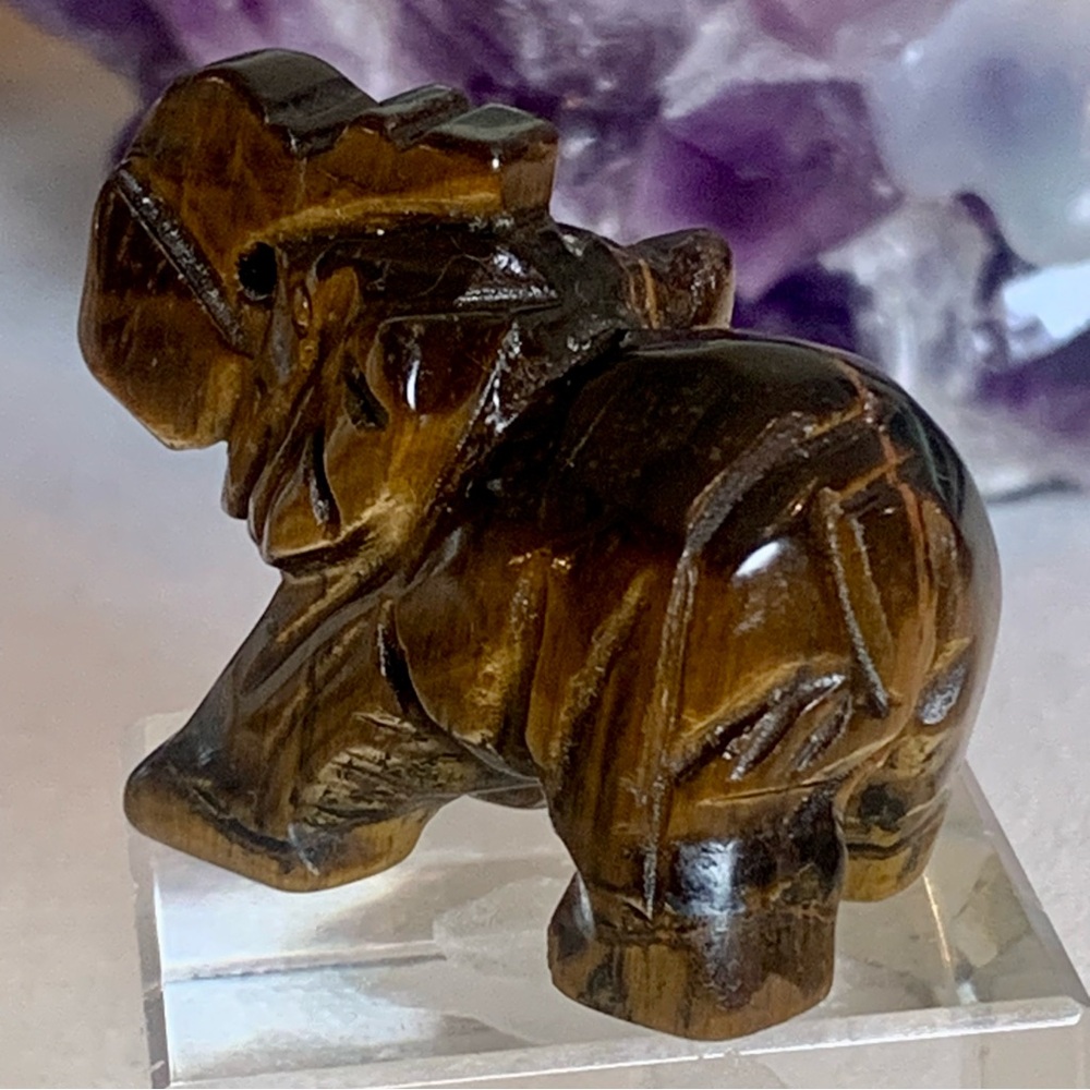 Tiger's Eye Carved Quartz Crystal Elephant Carving Reiki Healing Figurine FLASHY - Picture 6 of 15